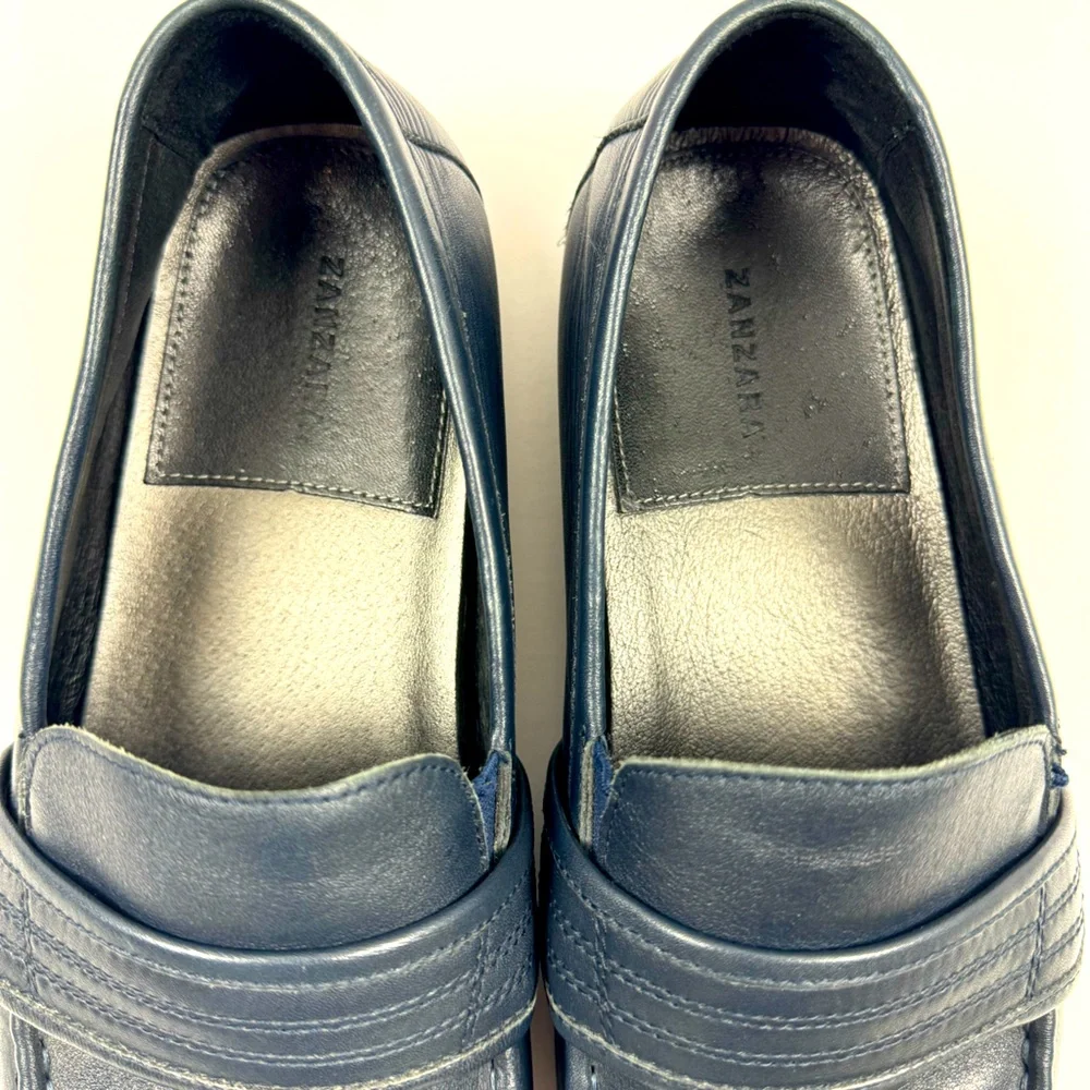 Zanzara Men's Van Eyck Blue Soft Leather Loafers Shoes‎ Size 11